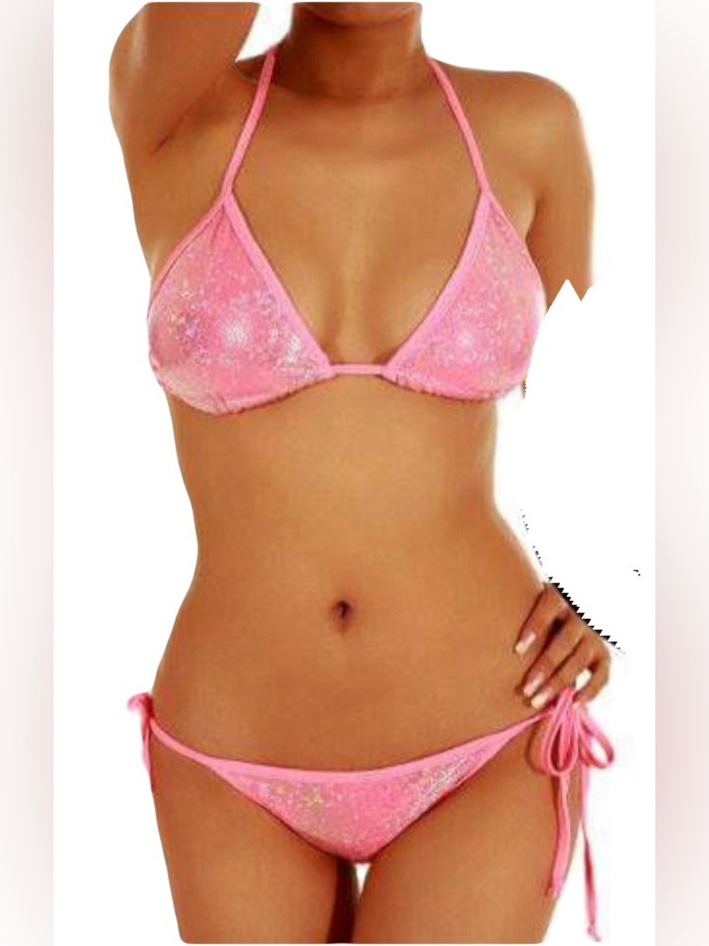 NWOT Sexy Skimpy Cloris Murphy Triangle Top Tie Side Bottom Barbie Pink Bikini